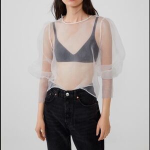Zara organza white top. White blouse